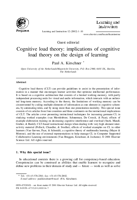 Pdf Cognitive Load Theory Implications Of Cognitive Load Theory On The Design Of Learning Pdf Cognitive Load Theory Implications Of Cognitive Load Theory On The Design Of Learning