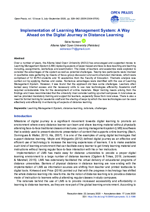 (PDF) Implementation of Learning Management System: A Way Ahead on the ...
