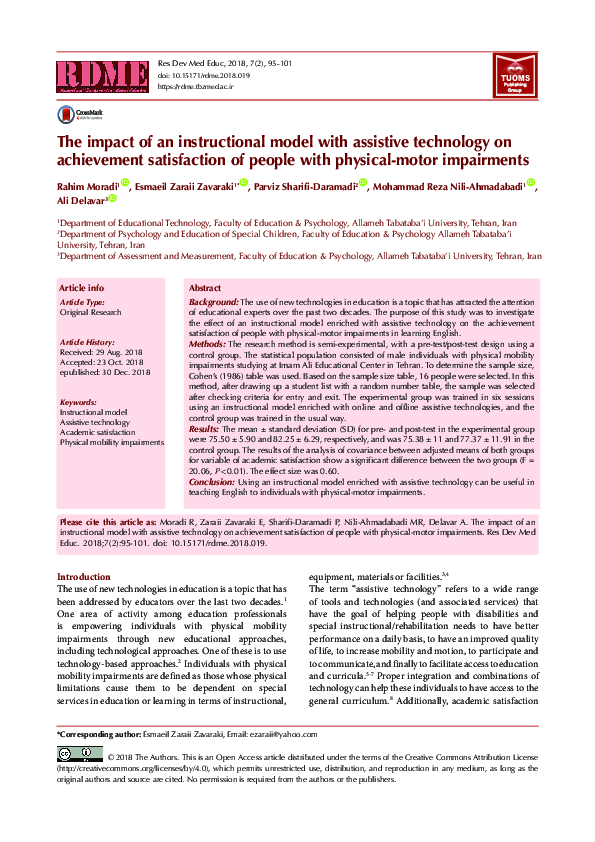 (PDF) The Impact of an Instructional Model with Assistive Technology on ...