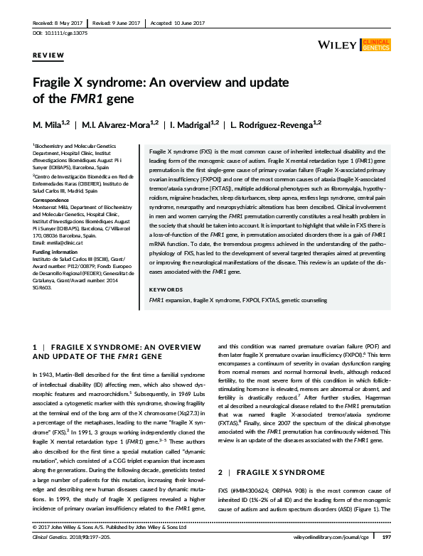 (PDF) Fragile X syndrome: An overview and update of the FMR1 gene