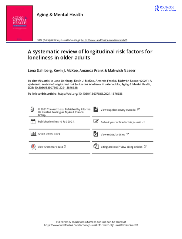 (PDF) A systematic review of longitudinal risk factors for loneliness ...