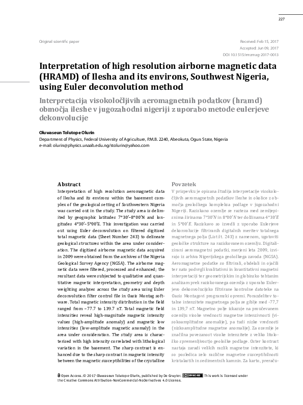 (PDF) Interpretation of high resolution airborne magnetic data (HRAMD ...