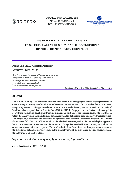 (PDF) An Analysis of Dynamic Changes in Selected Areas of Sustainable ...