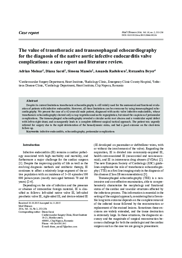 (PDF) The value of transthoracic and transesophageal echocardiography ...