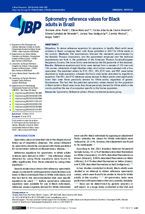 (PDF) Spirometry reference values for Black adults in Brazil Silvana