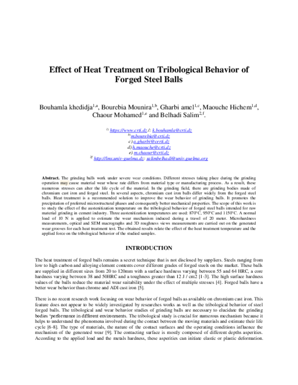 (PDF) Effect of heat treatment on tribological behavior of forged steel ...