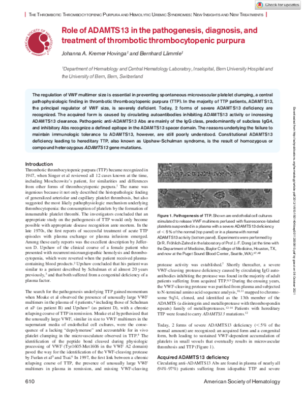(PDF) Role of ADAMTS13 in the pathogenesis, diagnosis, and treatment of ...