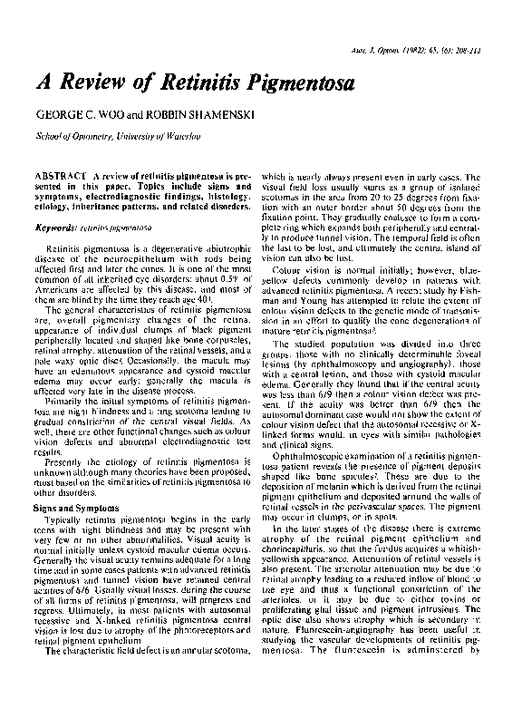 (PDF) A Review of Retinitis Pigmentosa