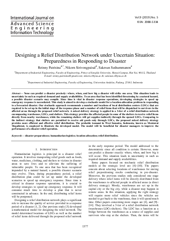 (PDF) Designing a Relief Distribution Network under Uncertain Situation ...