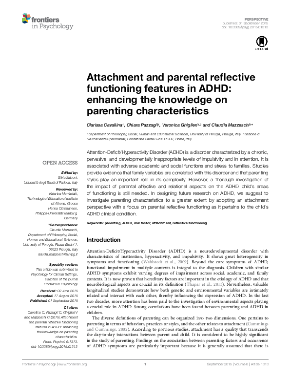 (PDF) Attachment and parental reflective functioning features in ADHD ...
