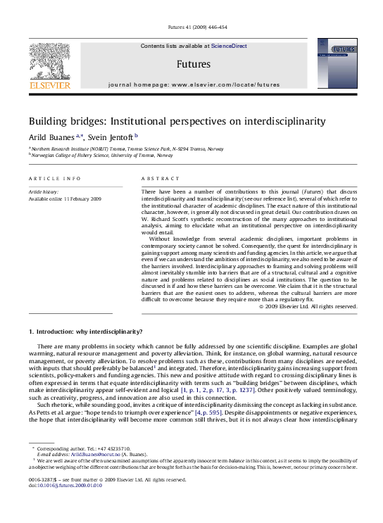 (PDF) Building bridges: Institutional perspectives on interdisciplinarity
