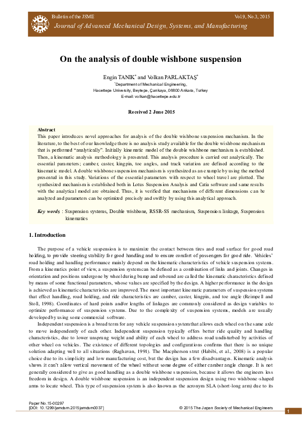 (PDF) On the analysis of double wishbone suspension