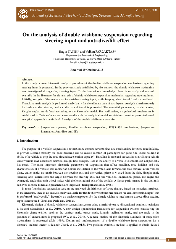 (PDF) On the analysis of double wishbone suspension regarding steering ...