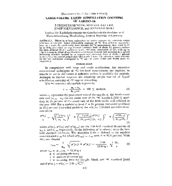 (PDF) LargeVolume Liquid Scintillation Counting of Carbon14 Josef