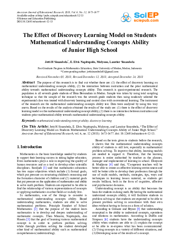 (PDF) The Effect of Discovery Learning Model on Students Mathematical ...