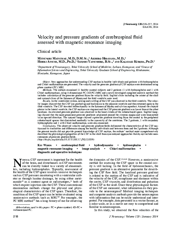 (PDF) Velocity and pressure gradients of cerebrospinal fluid assessed ...