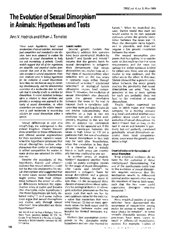 (PDF) The evolution of sexual dimorphism in animals: Hypotheses and tests