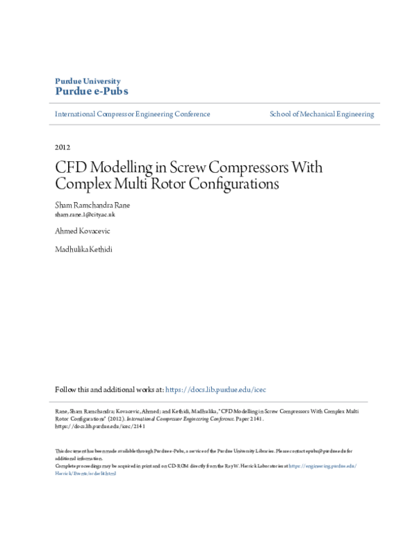 (PDF) CFD Modelling in Screw Compressors With Complex Multi Rotor ...