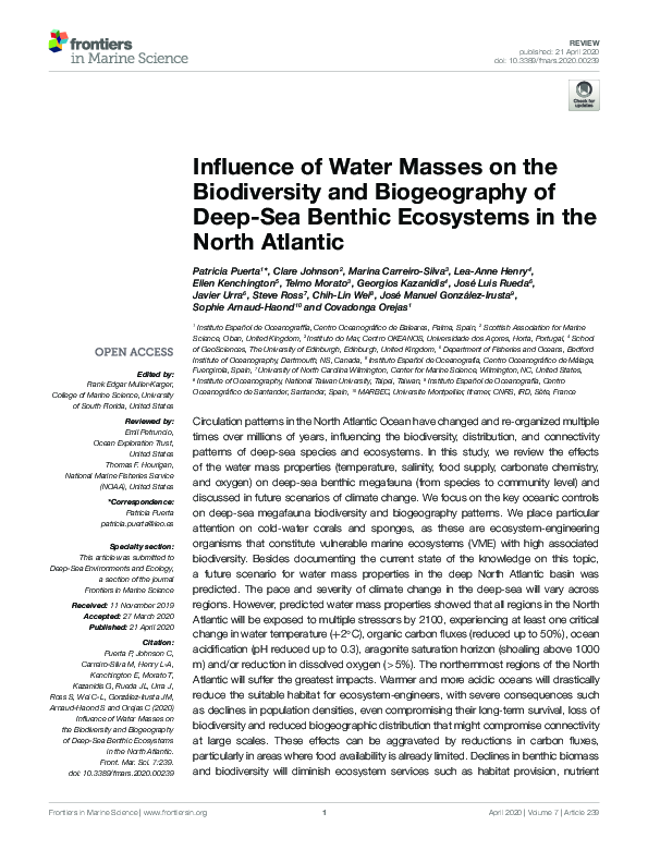 (PDF) Influence of Water Masses on the Biodiversity and Biogeography of ...