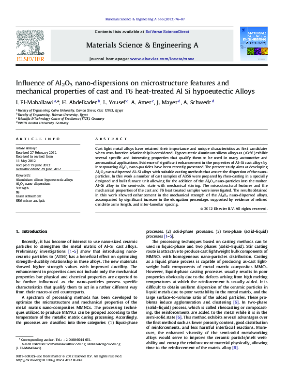(PDF) Influence of Al2O3 nano-dispersions on microstructure features ...