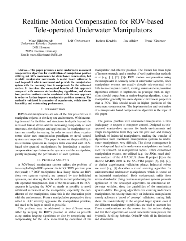 (PDF) Realtime motion compensation for ROV-based tele-operated ...