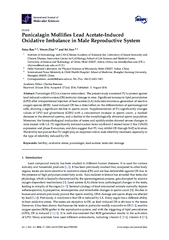 (PDF) Punicalagin Mollifies Lead AcetateInduced Oxidative Imbalance in