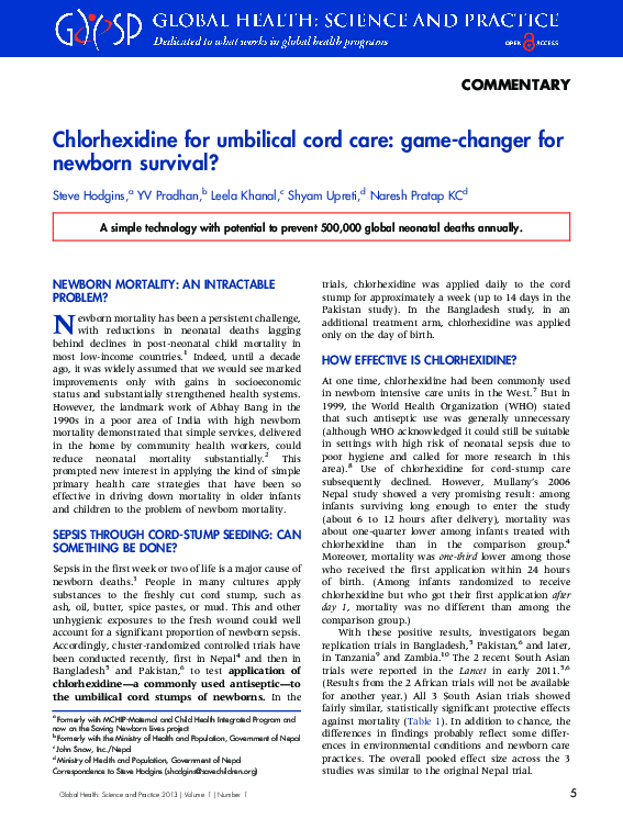 (PDF) Chlorhexidine for umbilical cord care: game-changer for newborn ...
