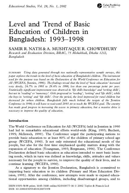 (PDF) Level and Trend of Basic Education of Children in Bangladesh ...