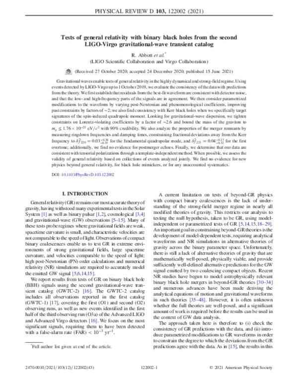 (PDF) Tests of general relativity with binary black holes from the ...