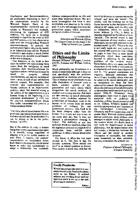 (PDF) Ethics and the Limits of Philosophy