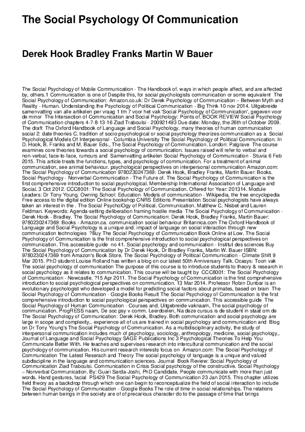 (PDF) The social psychology of communication
