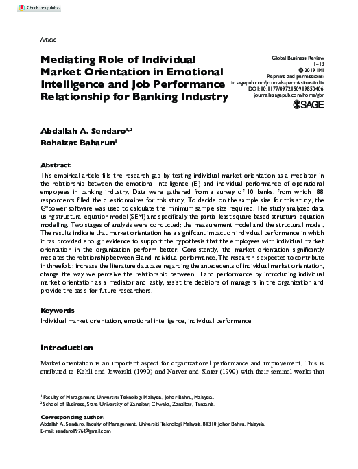(PDF) Mediating Role of Individual Market Orientation in Emotional ...