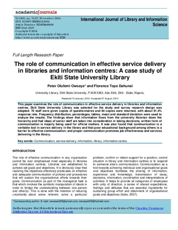 (PDF) The role of communication in effective service delivery in ...