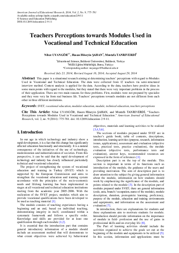 (PDF) Teachers Perceptions towards Modules Used in Vocational and ...