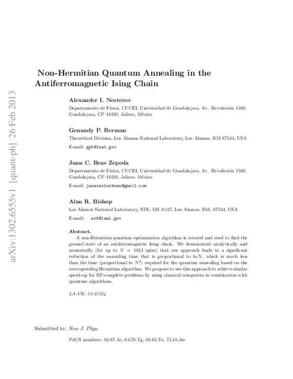 (PDF) Non-Hermitian quantum annealing in the antiferromagnetic Ising chain