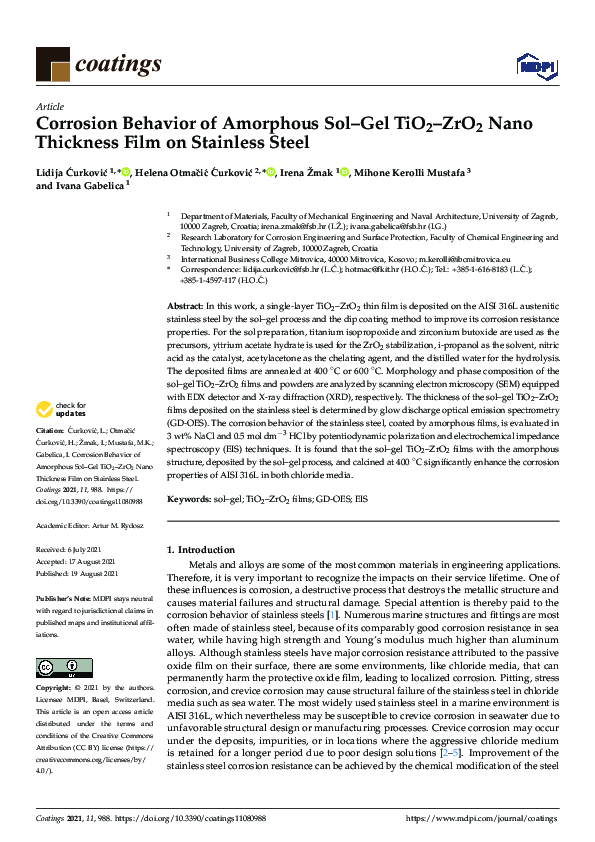 (PDF) Corrosion Behavior of Amorphous Sol–Gel TiO2–ZrO2 Nano Thickness ...