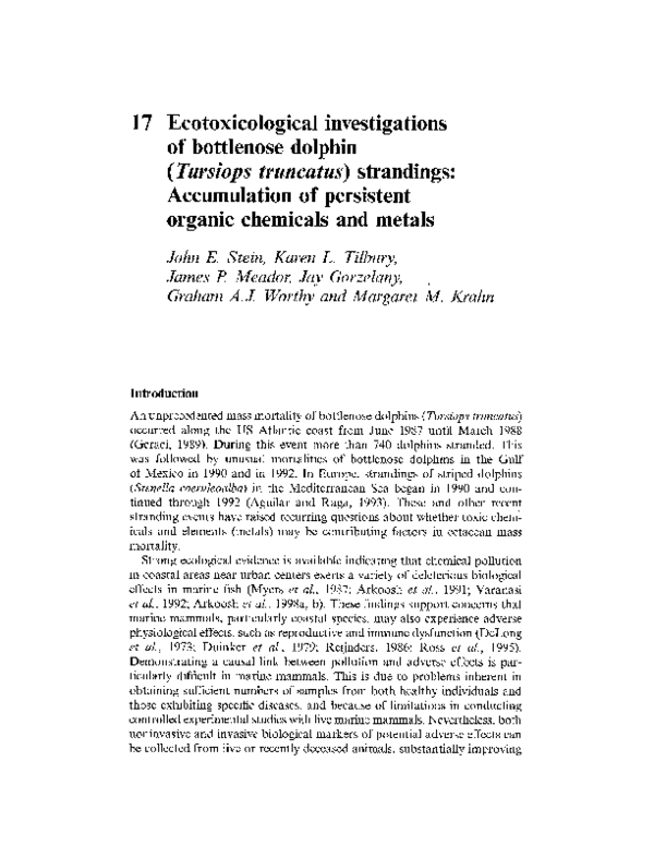 (PDF) Ecotoxicologic investigations of bottlenose dolphin (Tursiops ...