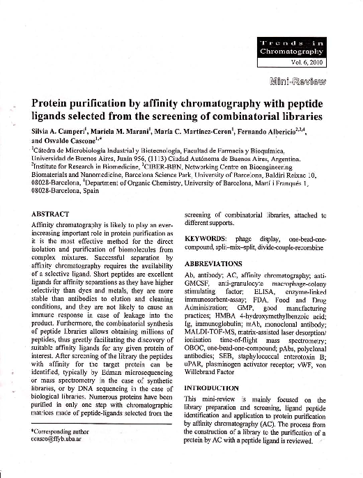 (PDF) Protein purification by affinity chromatography with peptide ...