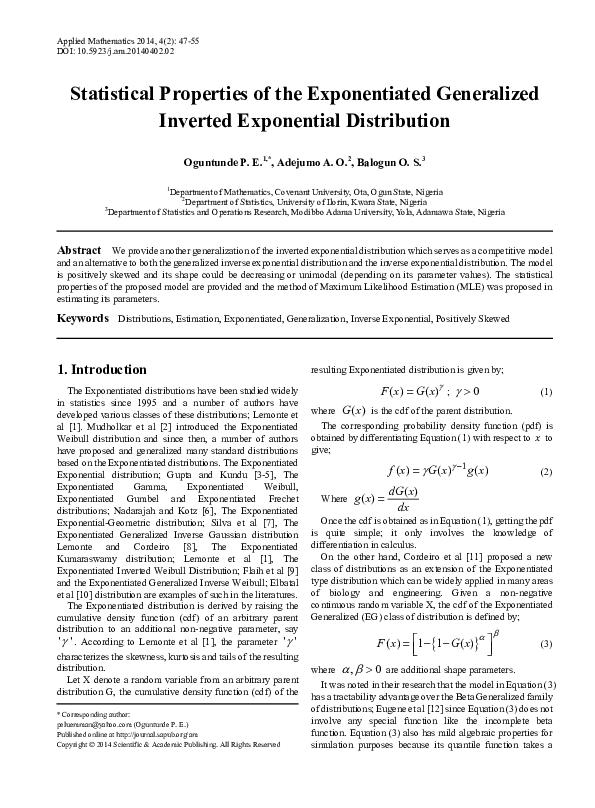 PDF) Statistical Properties of the Exponentiated Generalized 