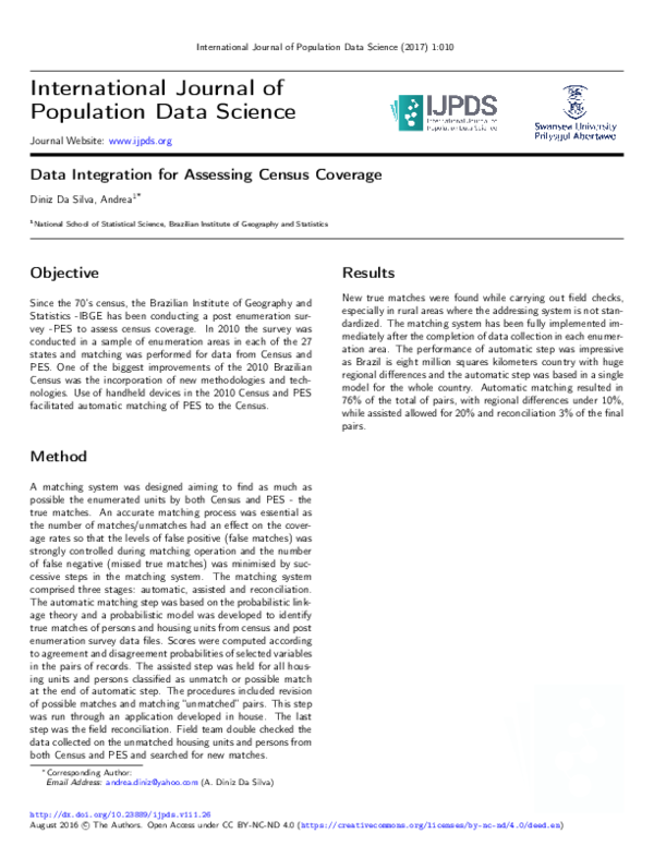 (PDF) Data Integration for Assessing Census Coverage