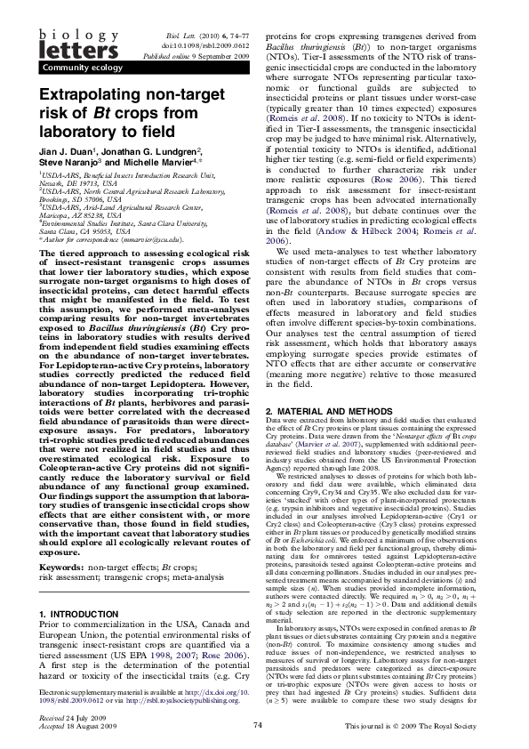 (PDF) Extrapolating non-target risk of Bt crops from laboratory to field