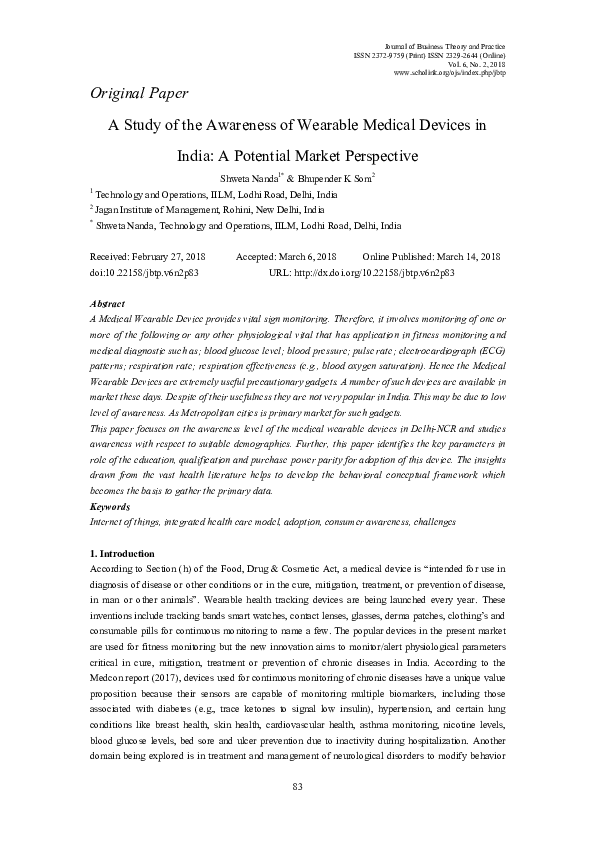 (PDF) A Study of the Awareness of Wearable Medical Devices in India: A ...