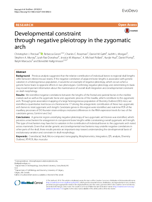 (PDF) Developmental constraint through negative pleiotropy in the ...