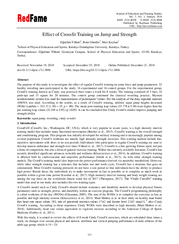 (PDF) Effect of Crossfit Training on Jump and Strength