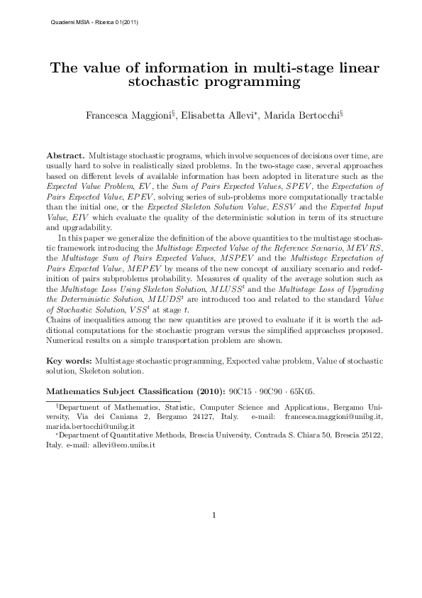 (PDF) The value of information in multi-stage linear stochastic programming