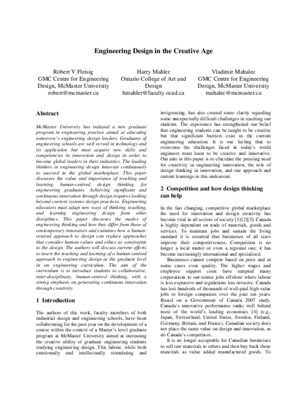 (PDF) Engineering Design in the Creative Age