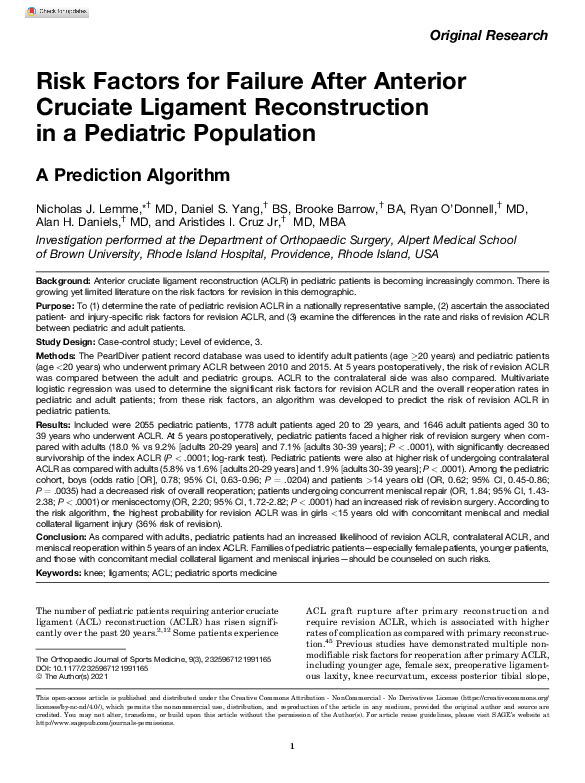 (PDF) Risk Factors for Failure After Anterior Cruciate Ligament ...