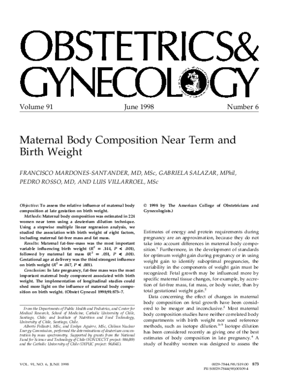 (PDF) Maternal Body Composition Near Term and Birth Weight