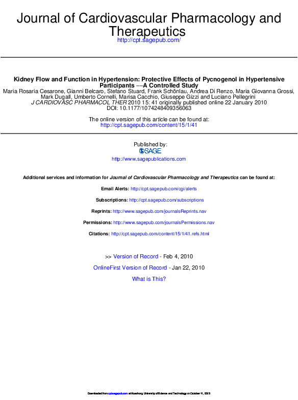 (PDF) Kidney flow and function in hypertension protective effects of