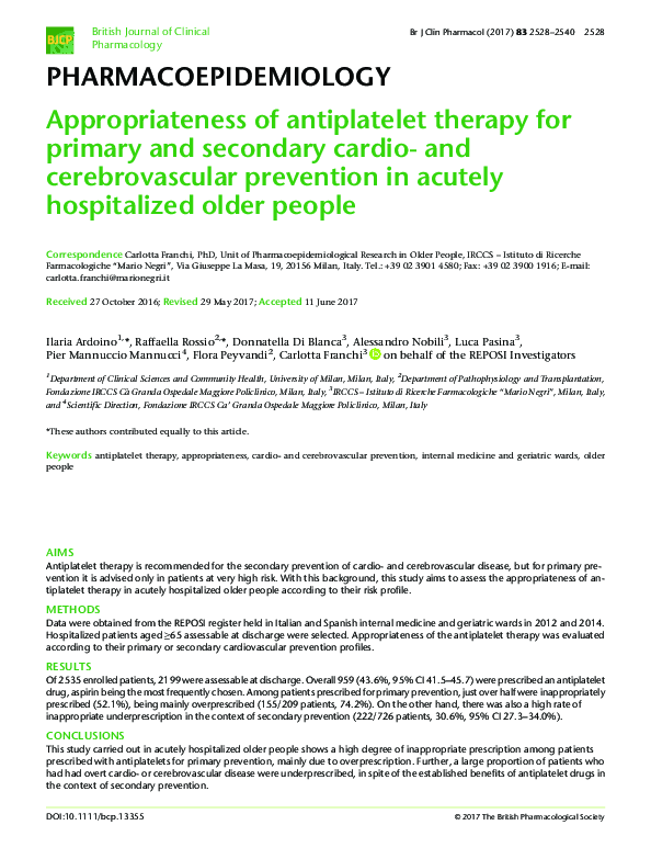 (PDF) Appropriateness of antiplatelet therapy for primary and secondary ...